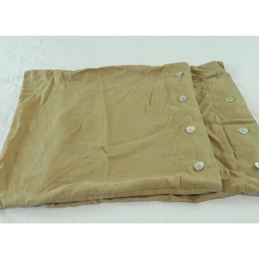 Pottery Barn 100% Linen Euro Sham Pair Shell Buttons‎ FLAW Tan Minimal Heavy
